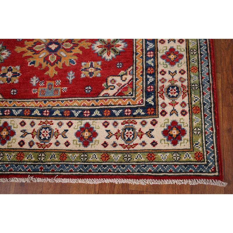 Red Kazak Accent Rug Hand-Knotted Traditional Oriental Wool Carpet - 3'3" x 4'9"