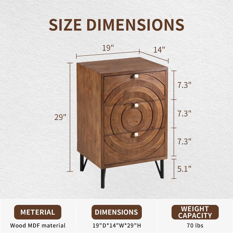COSIEST Solid Wood Brown Nightstands w Drawers