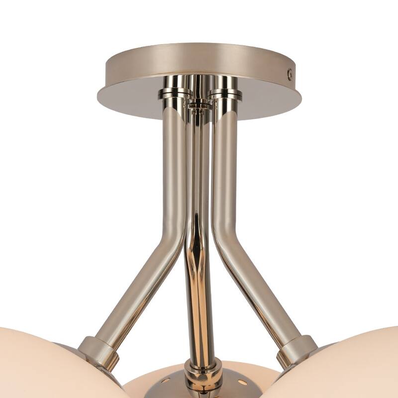 Mid-Century 3-Light Opal Glass Globe Semi Flush Ceiling Light