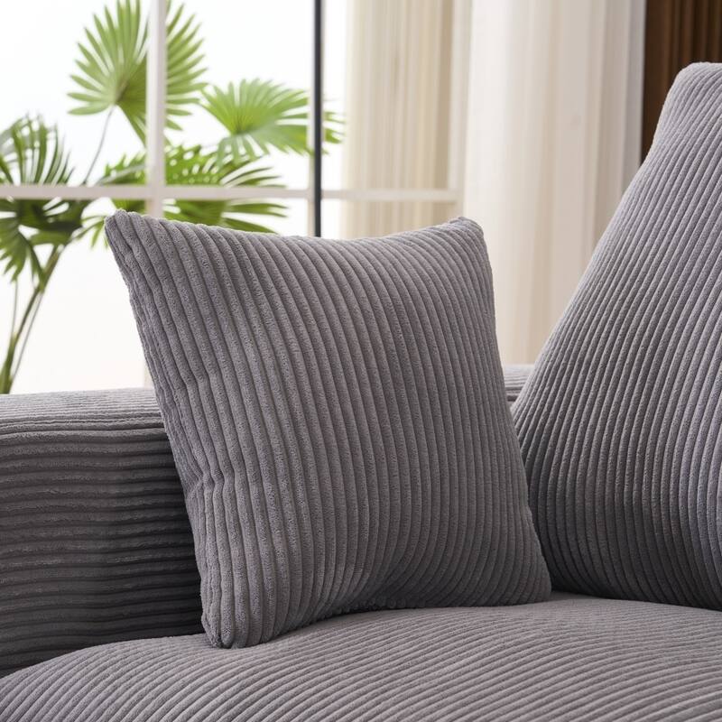 3-seater Modern Corduroy Couch Sofa with 3 Back Cushions and 2 Pillows