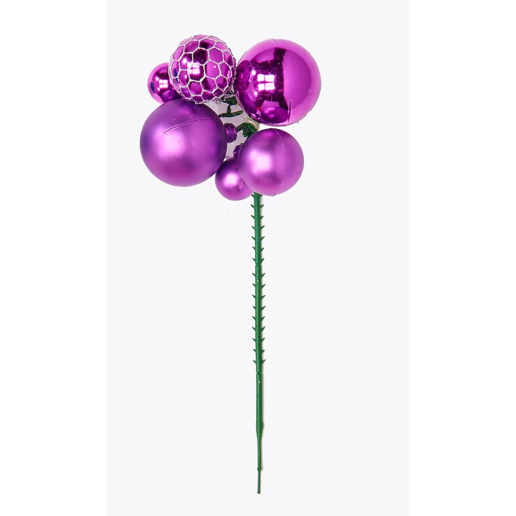 Christmas Ball Pick x 7, Purple, Set of 12 - 6"