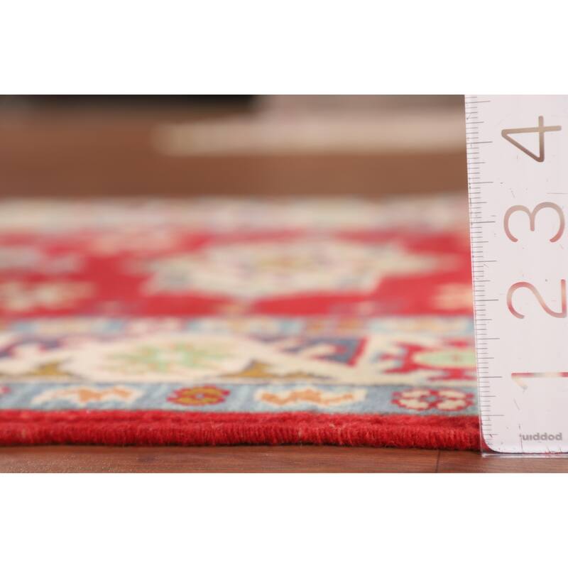 Red Kazak Accent Rug Hand-Knotted Geometric Wool Carpet - 2'8" x 3'10"