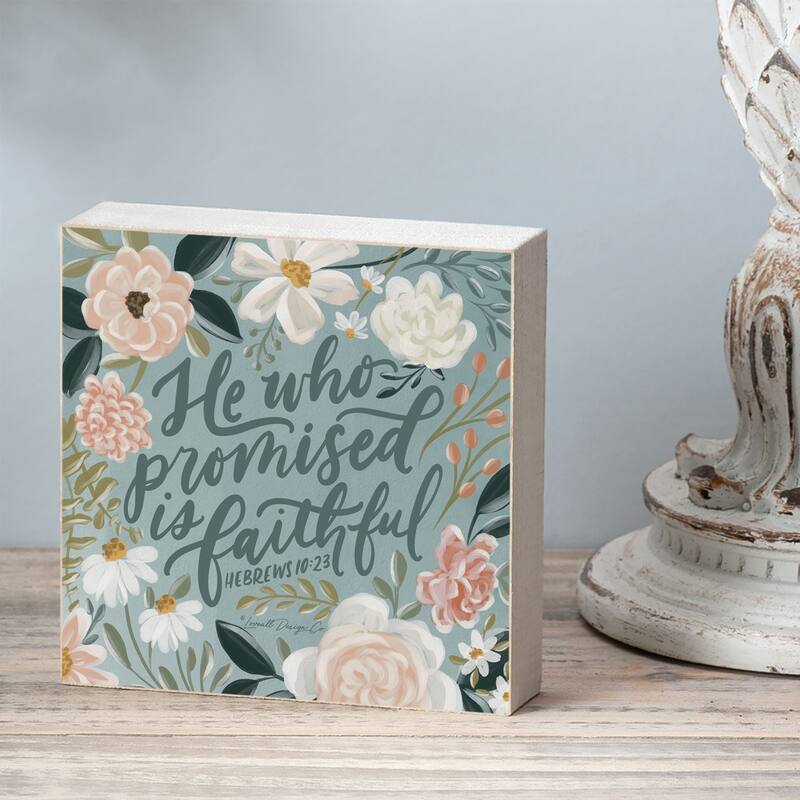 Faithful Artistic Freestanding Solid Wood Block Sign Made in the USA 3.75” Square Decorative Accent for Home or Office - Multi