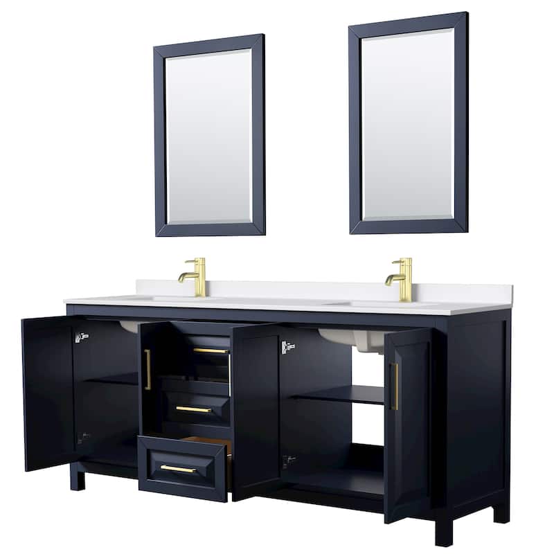 Daria 80-inch Double Vanity, Single Hole Quartz Top, 24-inch Mirrors