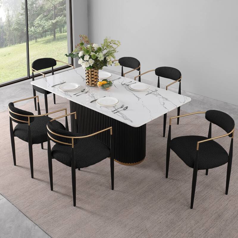 Morden Fort 7-Piece Dining Set with Rectangular Table and 6 Boucle Arm Chairs