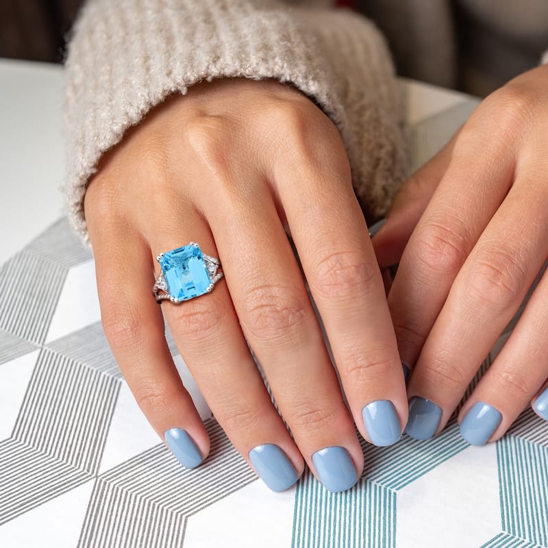 Miadora 7 3/5ct TGW Octagon-Cut Sky-Blue and White Topaz Cocktail Ring in Sterling Silver
