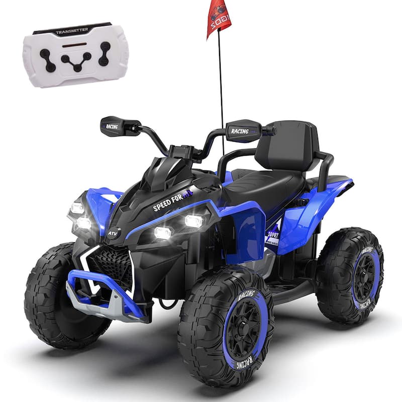 24V Kids Electric Ride-On ATV for Ages 3-12, Remote Control with Bluetooth & Storytelling - Blue