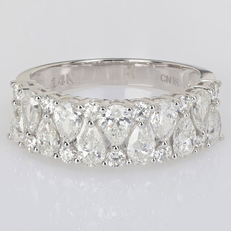 Miadora 2ct TDW Pear and Round Diamond Semi-Eternity Ring in 14k White Gold