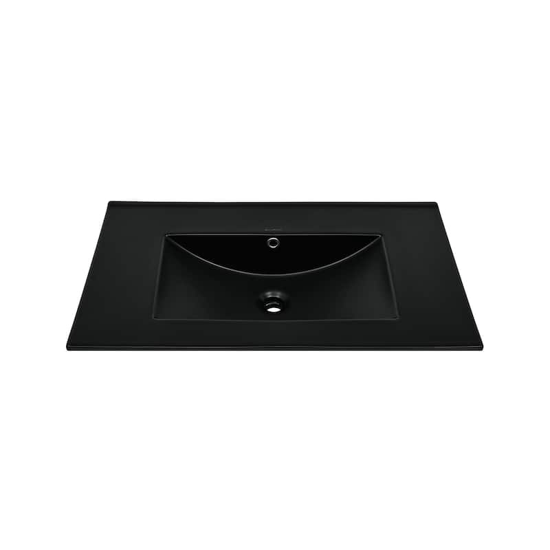 30" Zero Hole Vanity Sink Top In Glossy Black - 30
