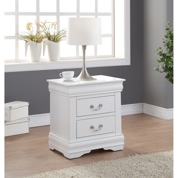 2-Drawer Louis Philippe Nightstand in Wood For Bedroom - White
