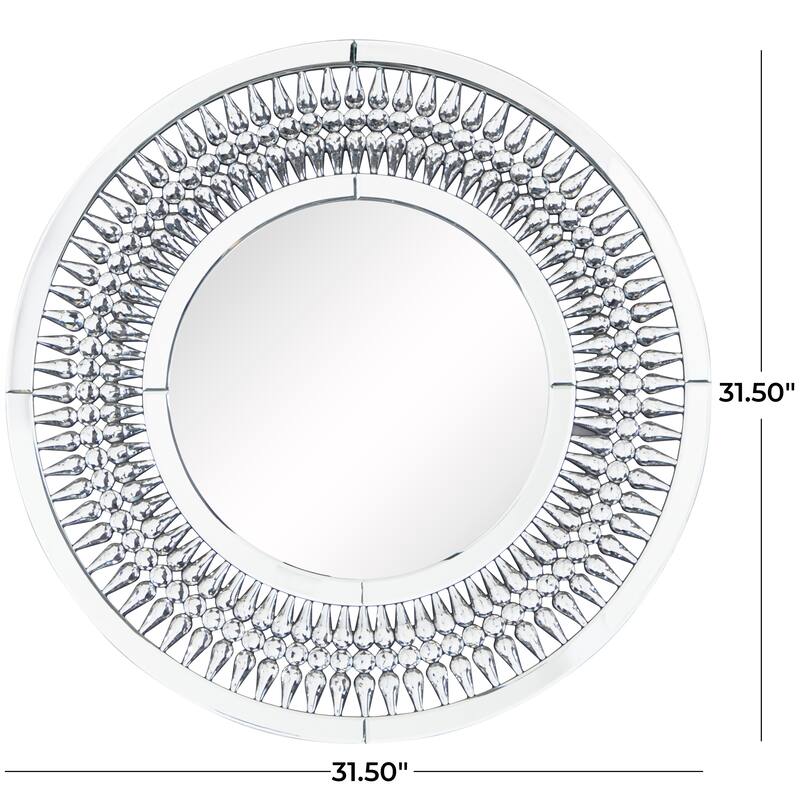 Elegant Silver Glass Wall Mirror with Crystal Embellishment