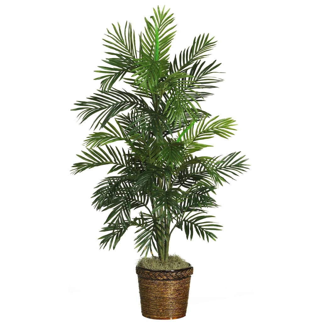 Artificial Palm Tree 56 Inch Indoor Tropical Decor, Silk Tree with Wicker Basket, Realistic Faux Plant for Home Office - 4.67ft.