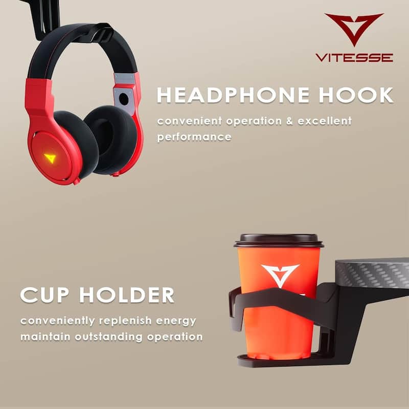 BOSSIN Ergonomic Gaming Desk Z-Shaped Office PC Computer Desk Gamer Tables with Cup Holder and Headphone Hook