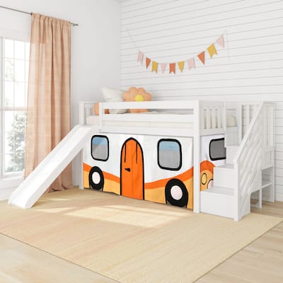 Max and Lily Classic Twin-Size Low Loft with Easy Slide and Curtain