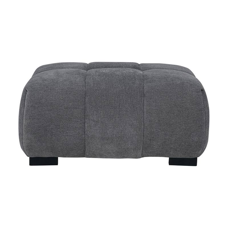 Upholstered Rectangular Ottoman with Tufted Cushion - Grey