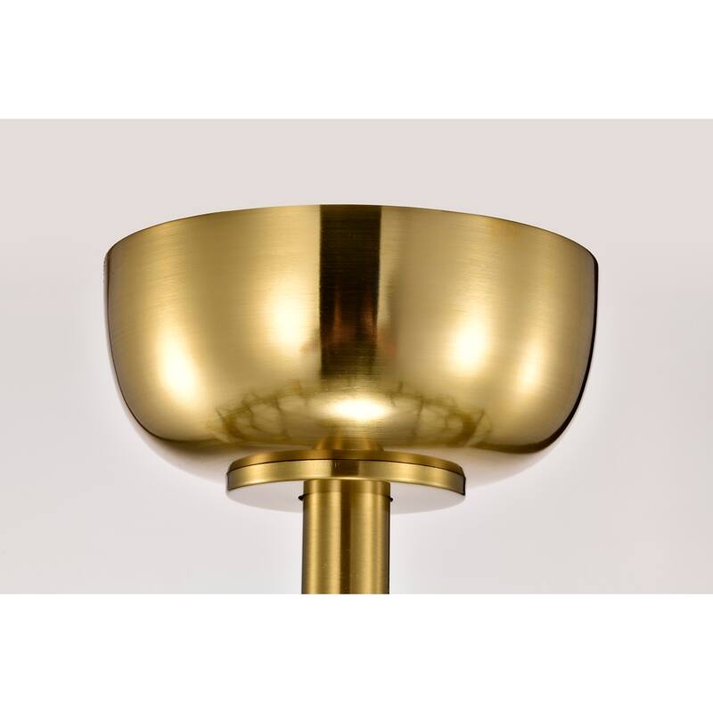 Walda 6-light Brass and Frosted Glass Staggered Panes Fandelier Lighted Ceiling Fan Remote Control - Brass-White