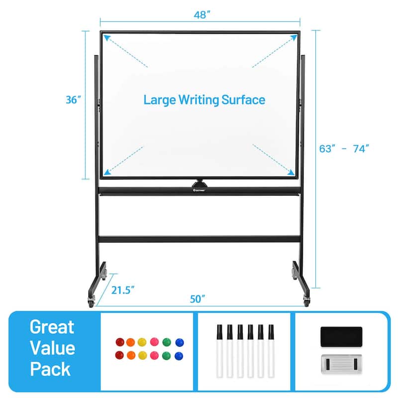 Costway 48''x36'' Mobile Magnetic Double-Sided Reversible Whiteboard - See details
