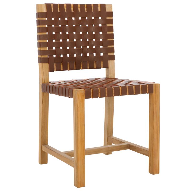 SAFAVIEH Arlene Solid Wood & Leather Dining Chair (Fully Assembled) - 18.3 In. W x 20.3 In. D x 33.7 In. H - 18Wx20Dx34H