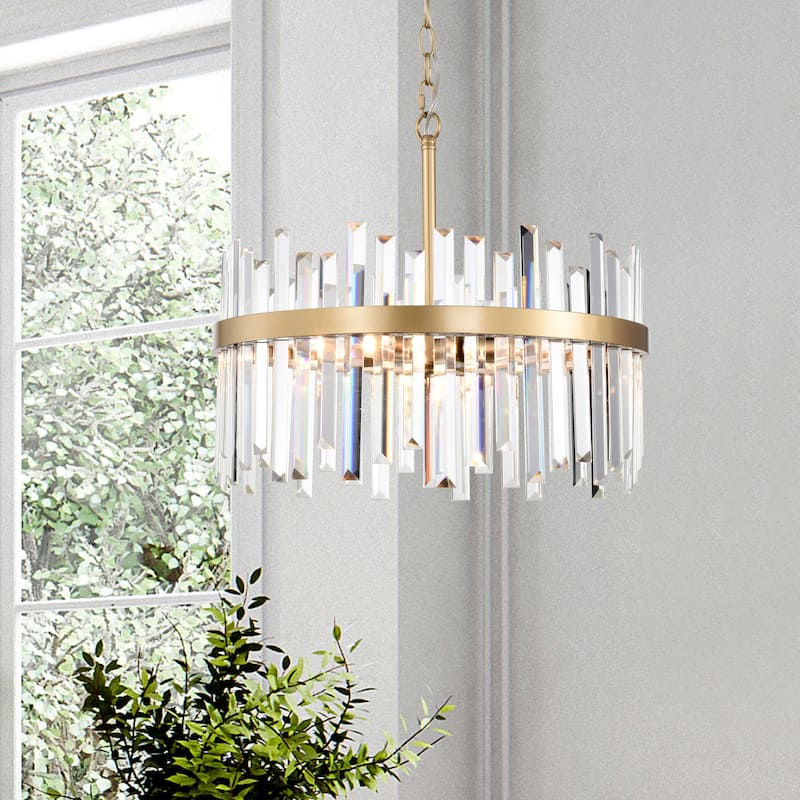 Casandra Glossy Bronze 5-light Drum Crystal Glass Chandelier - 18.5 inches in diameter x 16.5 inches H
