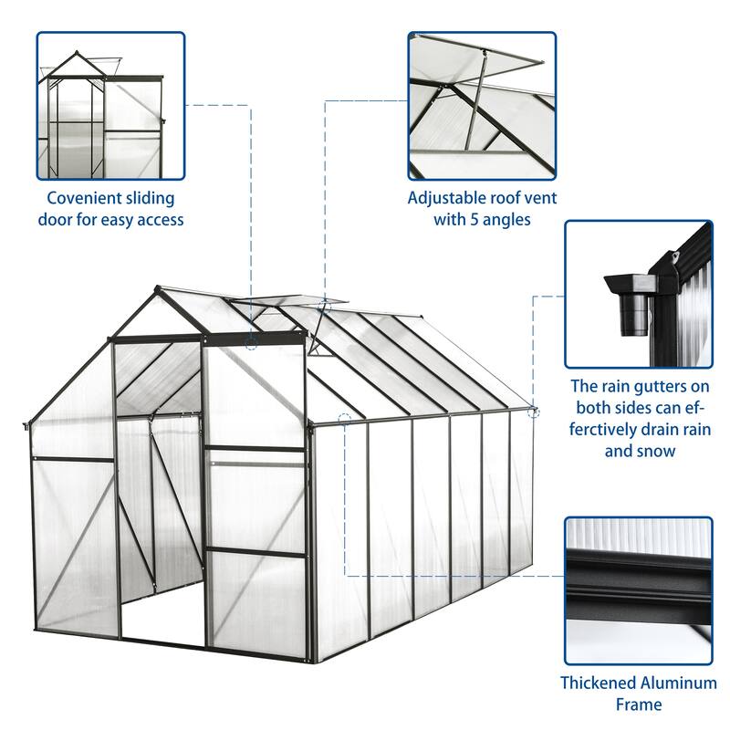 UV-Resistant Greenhouse Shed Garden Shed Plant Shed with Sliding Door & Adjustable Roof, Rust-proof, Weatherproof