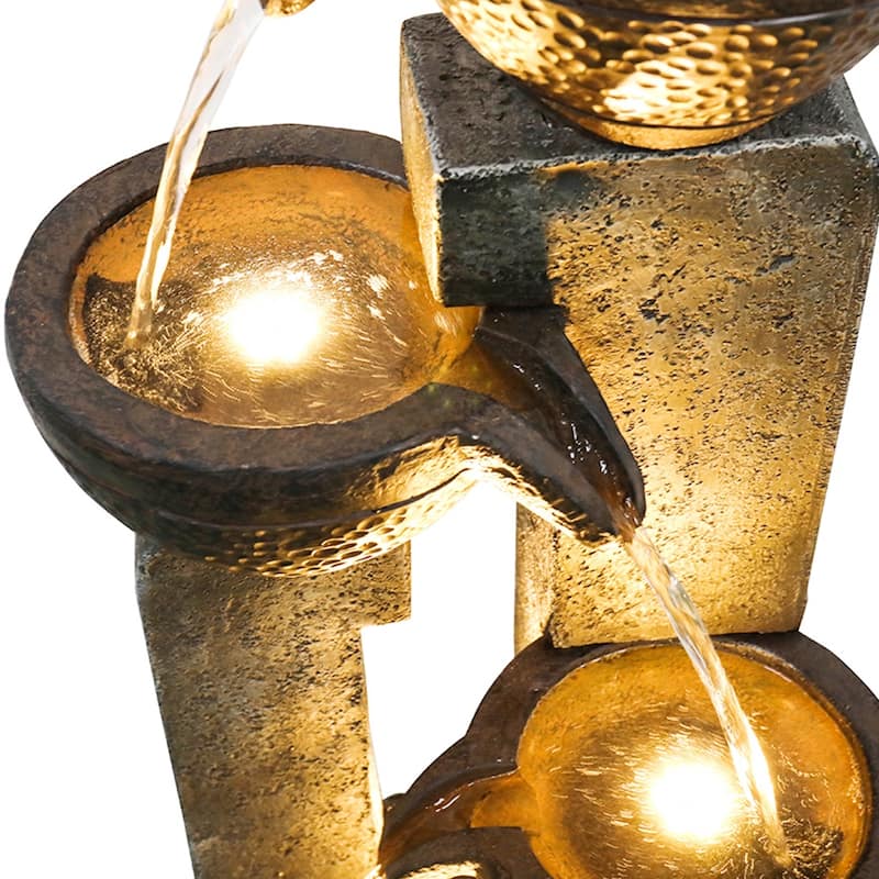 4-Tier Outdoor Water Fountains w/LED Lights - Floor Standing Fountain