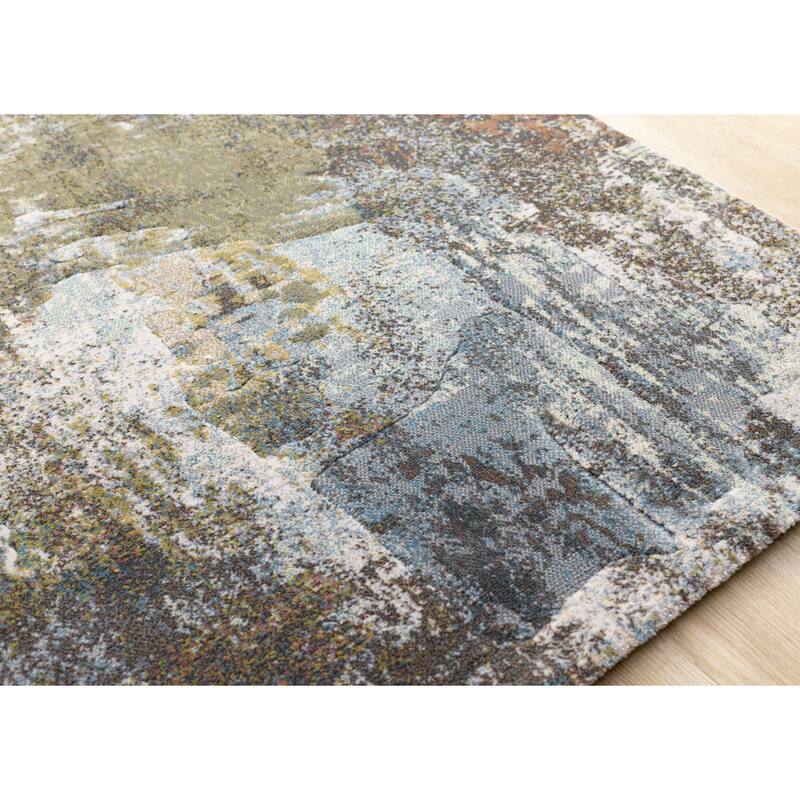 Grey Blue Green Pink Distressed Area Rug