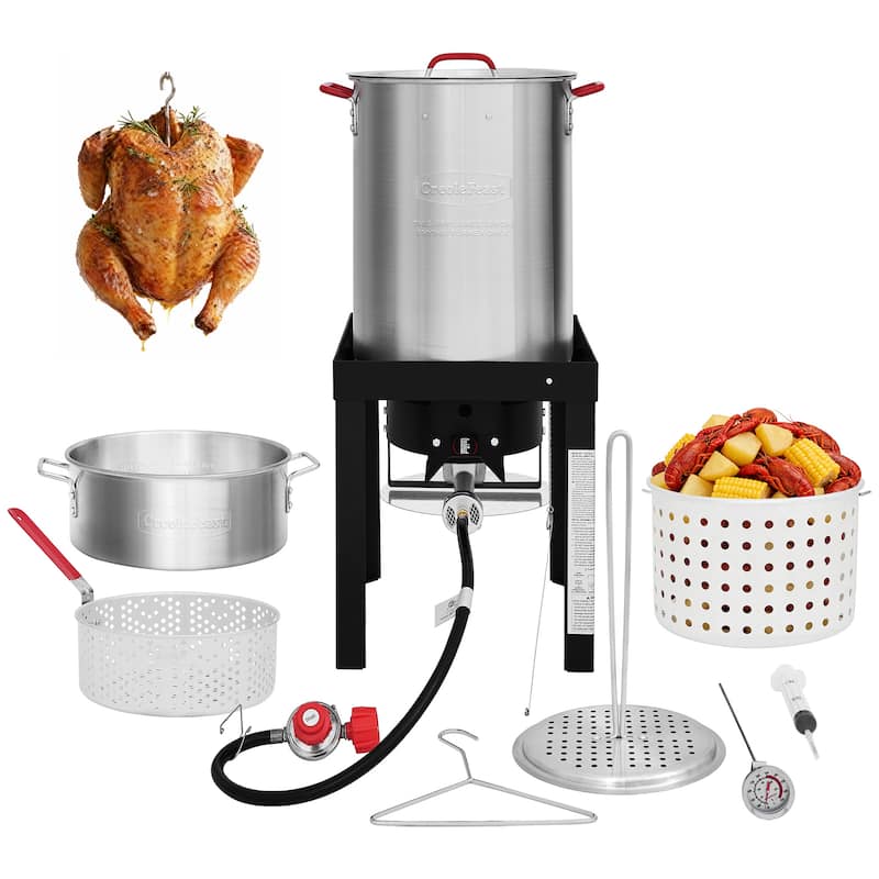 Creole Feast,Silver Aluminum Turkey Fryer Boiler Set - Silver