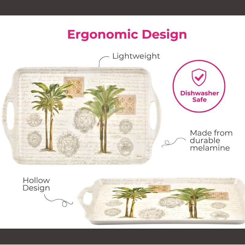 Pimpernel Vintage Palm Study Large Melamine Handled Tray - 19.25" x 11.5"