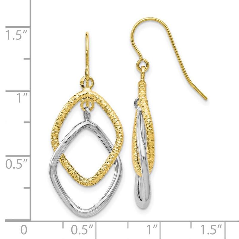 Curata 10k Two Tone Gold 36x14mm Textured Geometric Dangle Hook Earrings