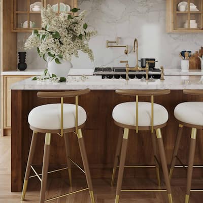 Juniper Cream Velvet Counter Stool - 17.3"W x 18.1"D x 31.5"H