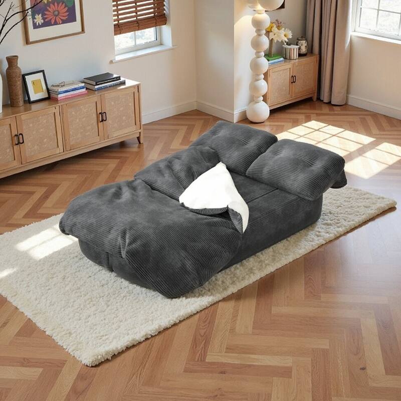 Oversized Loveseat Recliner Sofa, 2-in-1 Convertible Floor Sofa Bed, 3-Seat Sleeper Sofa with Adjustable Armrest