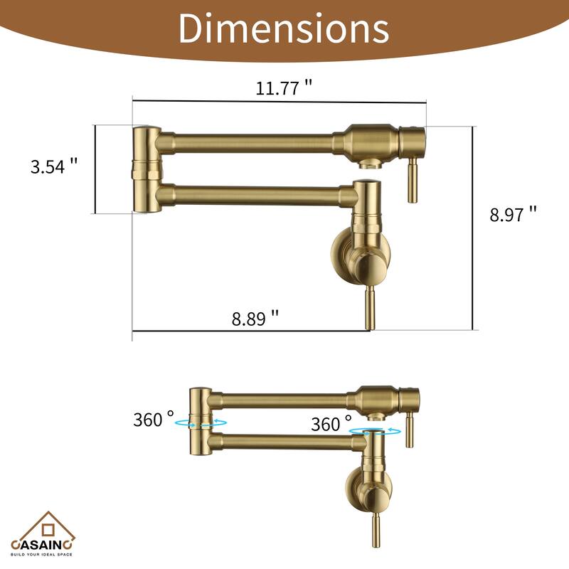 1.8 GPM Wall Mounted Mount Pot Filler Kitchen Faucet