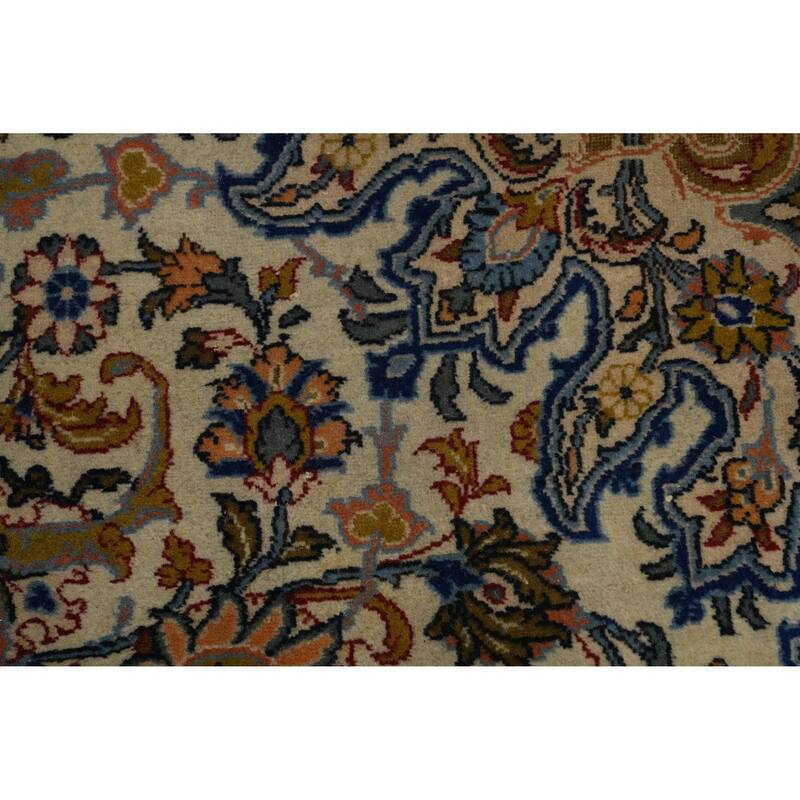 Hand Knotted Oriental 100% Wool Carpet Traditional Floral Beige & Ivories Kashan Area Rug - 10' 5'' X 6' 8''