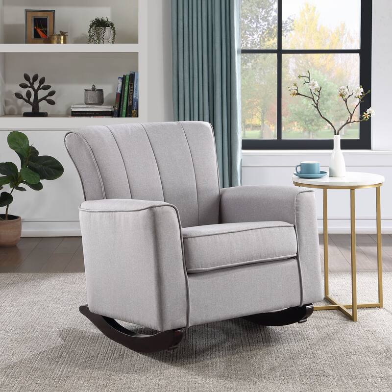 Light Gray Linen Rocking Chair Constructed of solid hardwood,Beautifully designed with wide seat and armrest - Light Gray