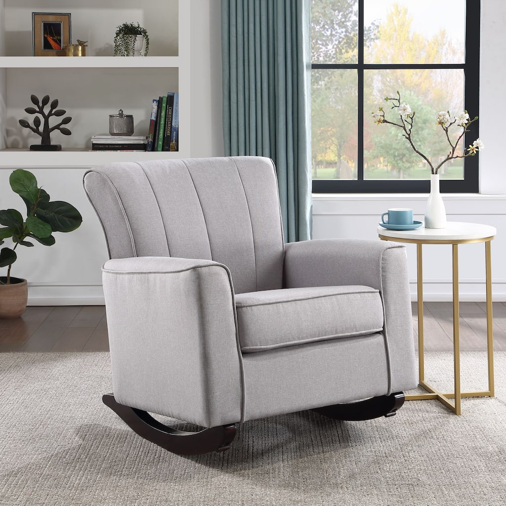 Light Gray Linen Rocking Chair