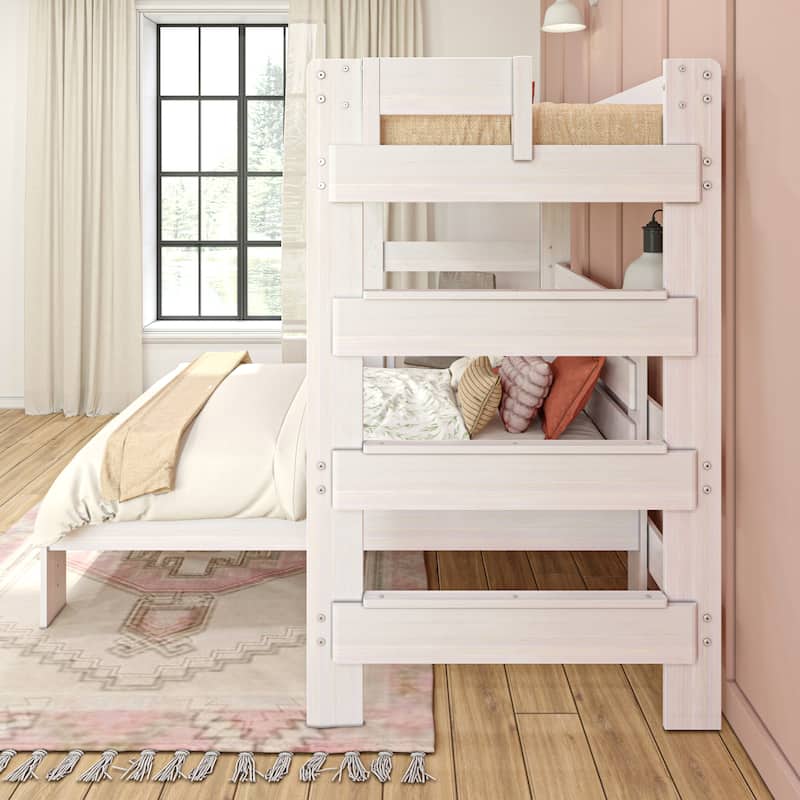 Max and Lily Farmhouse Twin over Full L Shaped Bunk Bed with Desk