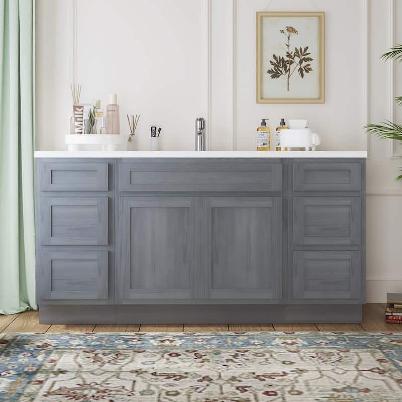 Vanity Art 60" Oak Freestanding Bathroom Vanity Cabinet without Top - Silver
