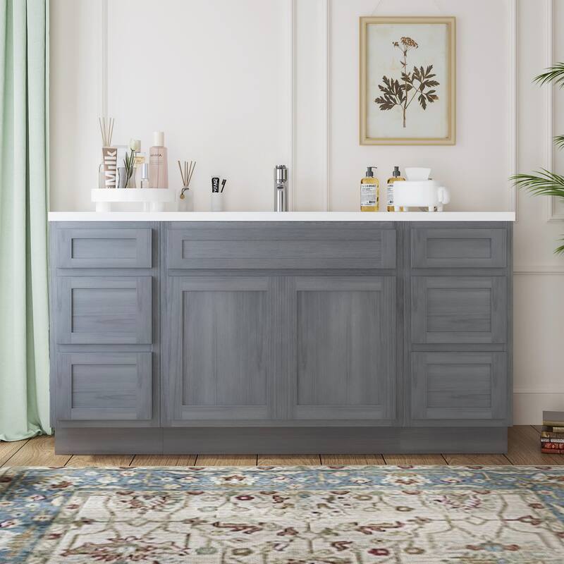 Vanity Art 63" Oak Freestanding Bathroom Vanity Cabinet without Top - Silver