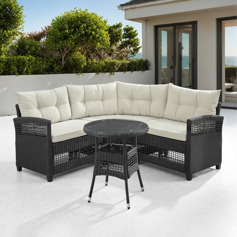 Corvus Fife 4-piece Outdoor Wicker Sectional Set with Round Glass Table