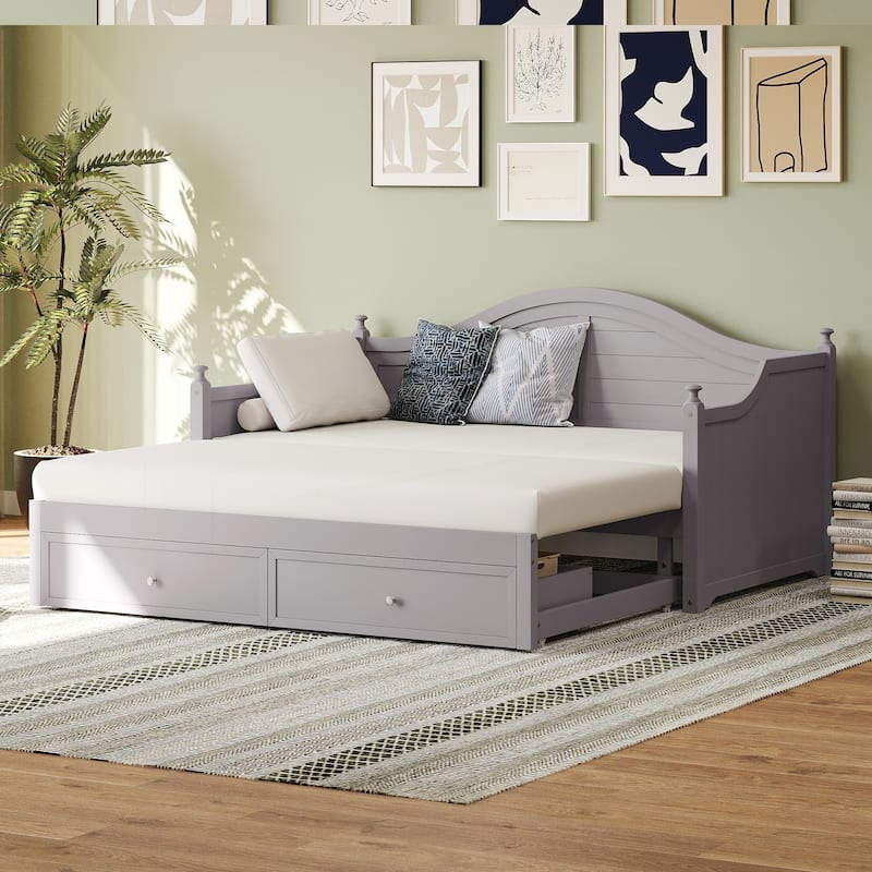 Twin Size Wood Daybed Extended Bed with Storage Drawers