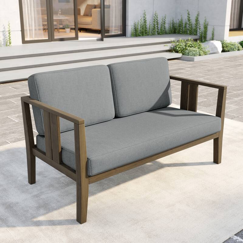 Outdoor Teak Solid Wood Patio Furniture Set Loveseat Armchair Table Collection