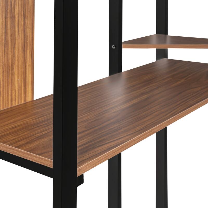 Twin Size Metal Loft Bed with Desk and Shelves, Black Finish