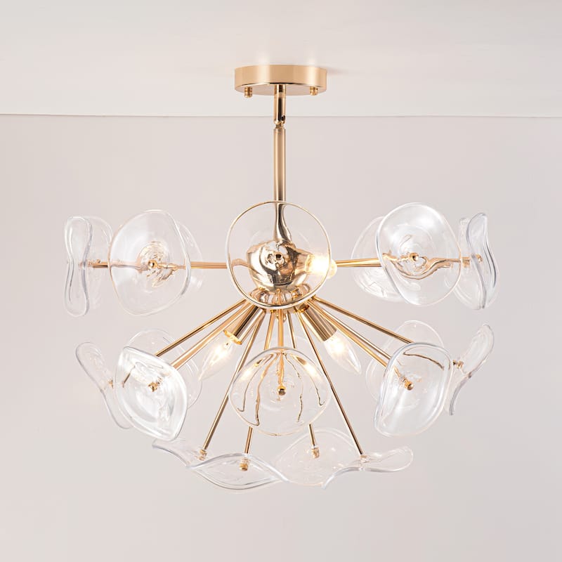 Arvill 4-Lights Modern Firework Starburst Glass Semi-Flush Mount in Gold