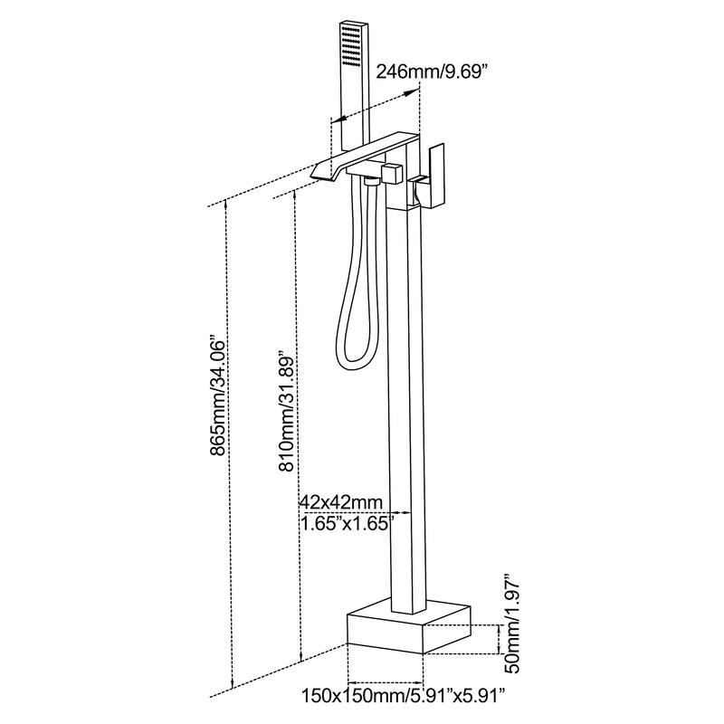 Waterfall Double Handles Freestanding Floor Mounted Tub Faucet With Hand Shower