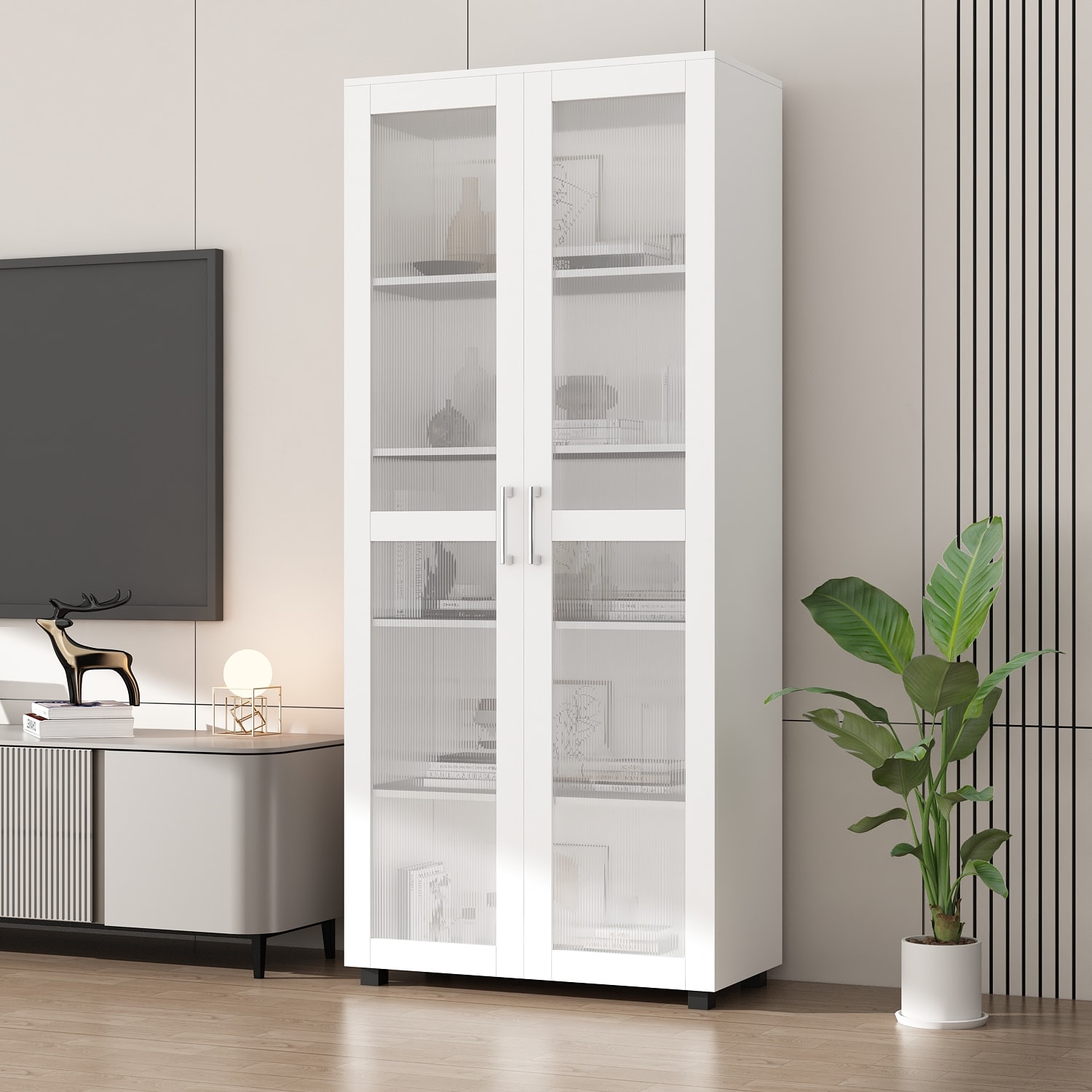Timechee Tall Bookcase Storage Cabinet Acrylic Doors 5-Tier Display Cabinet