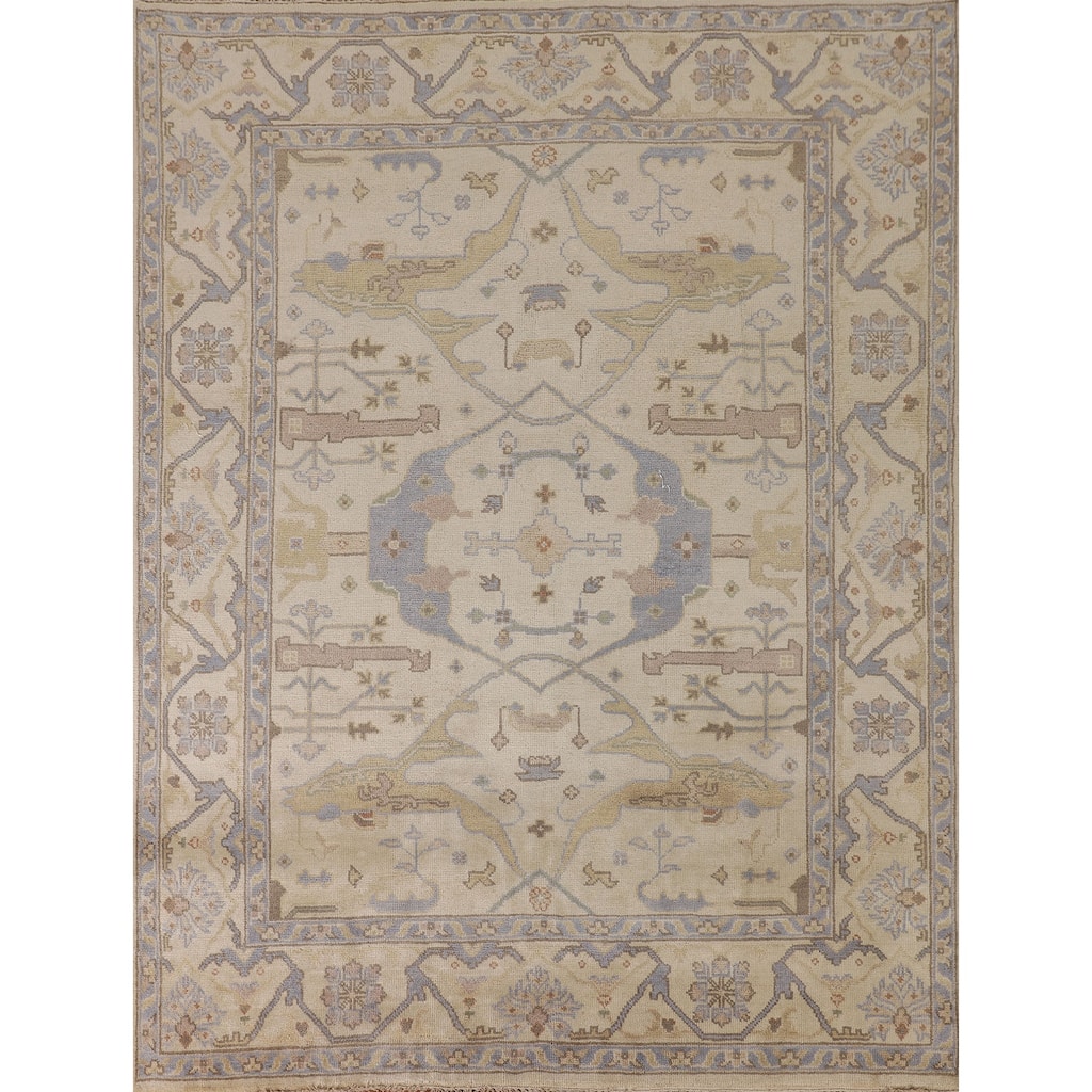 Beige Oushak Oriental Area Rug Handmade Wool Carpet - 7'11"x 9'0"