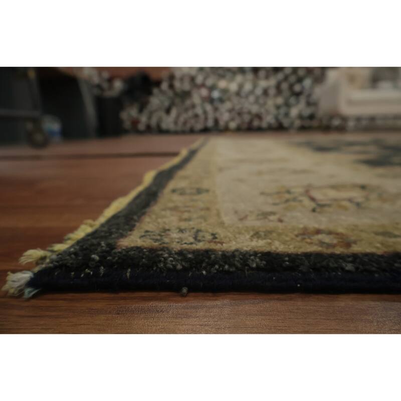 Hand Knotted Oriental 100% Wool Carpet Traditional All-Over Black Peshawar Area Rug - 9' 1'' X 5' 11''