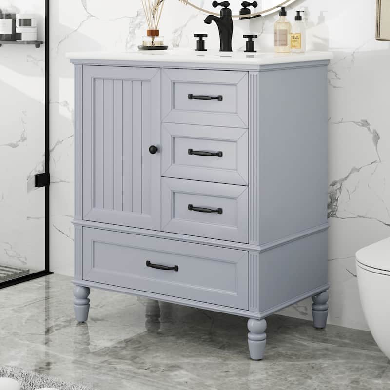 Christopher Knight Home Solvane 30" Bathroom Vanity with Ceramic Sink - 30.00" Lx 18.5" W x 34.4" H - Grey