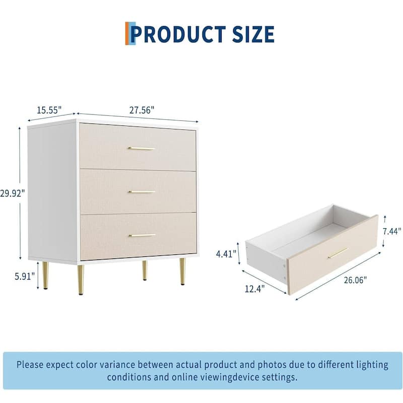 Elegant 3-Drawer Dresser, Nightstand for Living Room, Bedroom