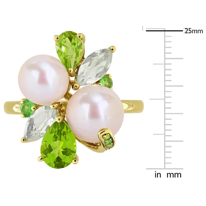 Miadora Cultured Freshwater Pearl and Gemstone Cluster Ring Sterling Silver